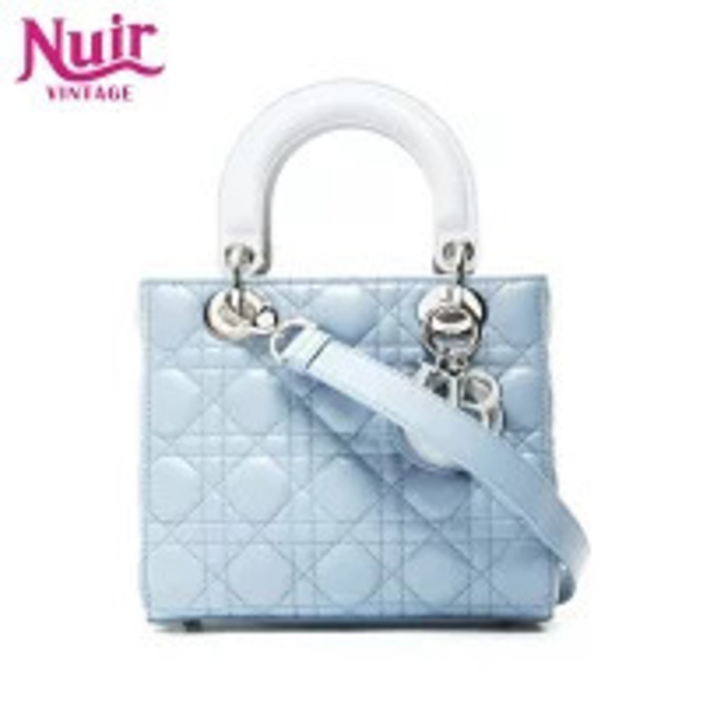 Christian Dior Lady Lambskin Blue Bicolor Handbag